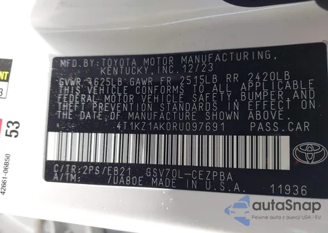 2024 Toyota Camry Trd V6 z USA, uszkodzony, nr VIN 4T1KZ1AK0RU097691